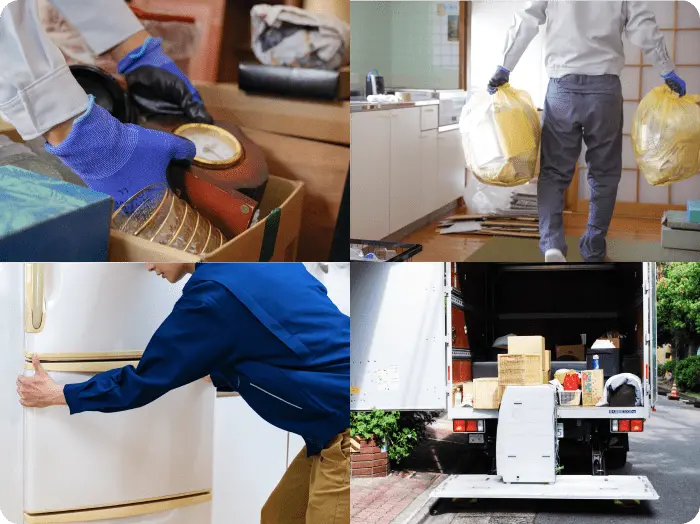 片付けやゴミ出し、冷蔵庫などの大型家具を運ぶ様子